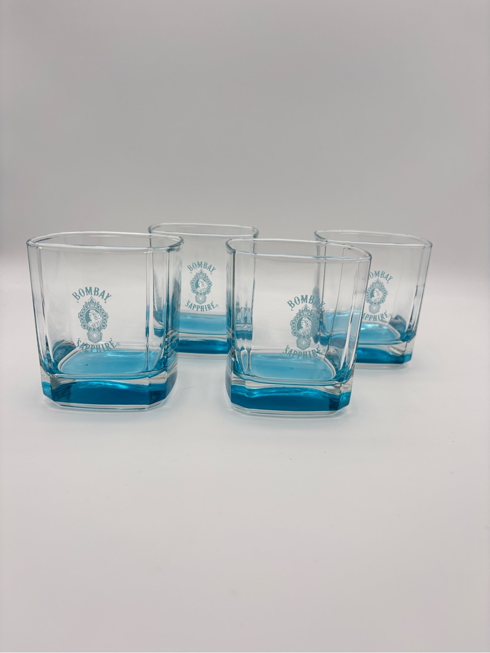 Four Bombay Sapphire Gin Promotional Rocks Lo-ball Whisky Glasses